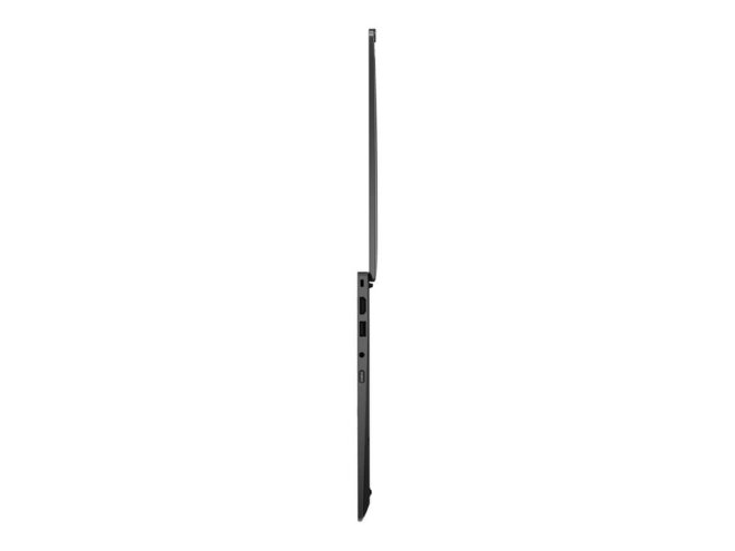 Copy electronica vam predstavlja Laptop LENOVO ThinkPad X1 Carbon U7 14" OLED 32GB, 1T SSD, Win11Pro, 3y [21KC006GSC]. Na fotografiji je crni laptop koji je otvoren pod kuton od 180 stupnjeva. Okrenut je uzdužno bočno, pa je istaknuta debljina laptopa.
