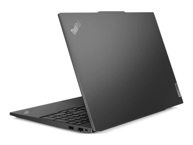 Copy Electronic vam predstavlja Laptop LENOVO ThinkPad E16 G2 U5 16" 16GB, 512GB SSD, Win11Pro 3y [21MA0020SC]. Na fotografiji je crni laptop koji je otvoren pod kutom od 90 stupnjeva. Vidi se stražnji dio i laptop je malo zakrenut u desnu stranu pa se vidi lijevi dio tipkovnica.