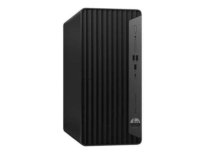 Copy electronic vam predstavlja Stolno računalo HP Pro Tower 400 G9 i7-14700 16GB, 1TB, Win11Pro [99Q39ET#BED. Na fotografiji je crno kućište. Vidi se prednja strana na kojoj je jedan dio rebrasti a sa desne strane se nalaze USB ulazi i gumb zapaljenje. Kućište je malo zakrenuto u desnu stranu