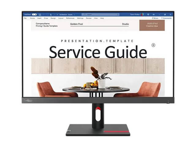 Copy electronic vam predstavlja Monitor LENOVO ThinkVision S24"-30 23.8" IPS FHD WLED [63DEKAT3EU]. Na fotografiji je crni monitor, vidi se prednja strana, na ekranu je slika od okruglog stola i dvije fotelje.