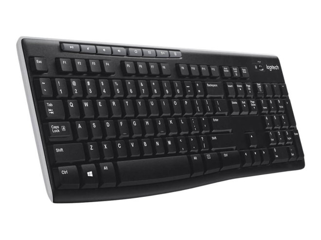 Copy Electronic vam predstavlja Tipkovnicu Logitech K270 Wireless (HR)(P) [920-003738].. Na Fotografiji je crna tipkovnica, uzdignuta je u uspravno i nagnuta je malo u desno