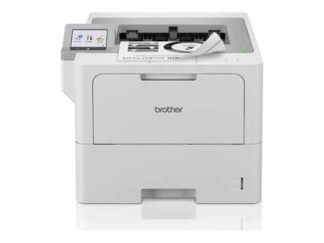 Copy electronic vam predstavlja Printer BROTHER HL-L6410DN Mono B/W, duplex, LAN [HLL6410DNRE1]. Na fotografiji je prednja strana printera. Sa lijeve gornje strane je diplay u boji od 3,5". Na izlaznom dijelu se nalazi list papira.