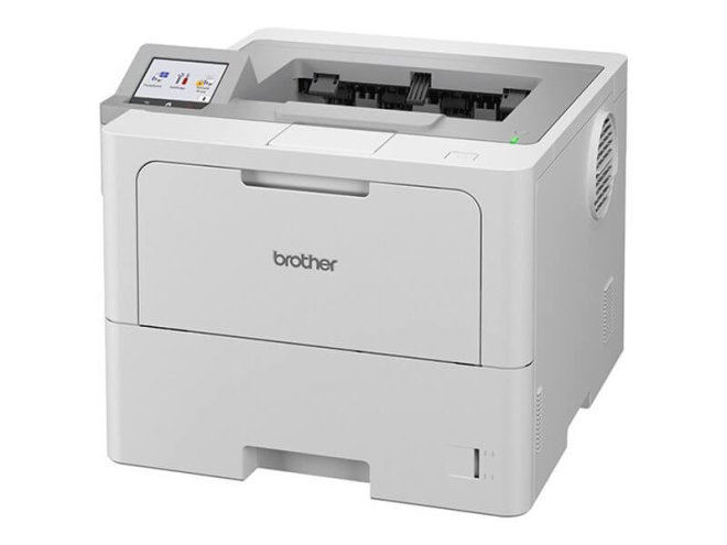 Copy electronic vam predstavlja Printer BROTHER HL-L6410DN Mono B/W, duplex, LAN [HLL6410DNRE1]. Na fotografiji je prednja strana printera. Uređaj je malo zakrenut u lijevu stranu pa se vidi i desna bočna strana