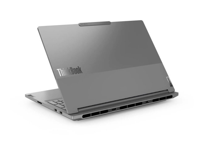 Copy electronic vam predstavlja Laptop LENOVO ThinkBook 16p G5 i9-14900HX 16" 2x16GB,SSD1T, RTX 4060 [21N50013SC]. Na fotografiji je srebrni laptop, laptop je ovoren je pod kutom od 45 stupnjeva. Vidi se stražnja strana laptopa, a malo je zakrenut u desnu stranu pa se vidi lijeva bočna stana i dio tipkovnice.