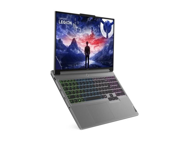 Copy electronic vam predstavlja Laptop LENOVO Legion 5 i7-14650HX 16", 16GB, 1TB, RTX 4060 8GB, [83DG002ASC]. Na fotografiji je srebrni laptop, koji je otvoren pod kutom od 100 stupnjeva. Malo je zakrenut u desnu stranu. Pozadina na ekranu je plave boje a tikovnica ima pozadinsko osvjeljenje u boji.