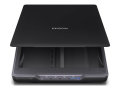 Copy electronic vam predstavlja Skener EPSON Perfection V39II Flatbed [B11B268401]. Na fotografiji je crni skener. Vidi se prednja strana a poklopac je otvoren pod kutom od 30 stupnjeva.