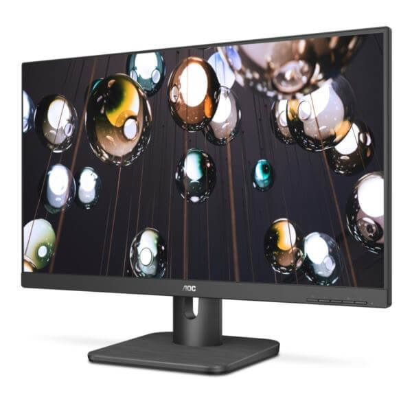 Copy electronic vam predstavlja Monitor AOC-24E1Q IPS LCD, 1920x1080, DSUB, HDMI, DP, 5ms. Na fotografiji je crni monitor, vidi se prednja strana, monoitor je malo zekrnut u lijevu stranu. Na ekranu je crna pozadina za kapljicama vode.