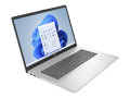 Copy Electronic vam predstavlja Laptop HP 17 cn3028nm i5-1334U 17.3" 16GB, 512GB, Win11H [9N4E9EA#BED]. Na fotografiji je srebrni laptop, koji je otovren pod kutom od 90 stupnjeva. Vidi se prednja strana, laptop je malo zakrenut u lijevu stranu. Ima crnu tipkovnicu, na ekranu je plava pozadina.
