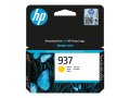 Copy electronic vam predstavlja Tinta HP 937 Yellow Original Ink [4S6W4NE#CE1]. Na fotografiji je žuta tinta. Kutija od tinte je crno bijele boje sa detaljima plave.