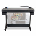 Copy electornic Ploter HP DesignJet T630 36", 2025, + Postolje, tintni ispis u boji, 4 boje, LAN, WiFi. Na fotografiji je prednja strana uređaja. Na izlaznom dijelu se nalazi isprintana rola papira