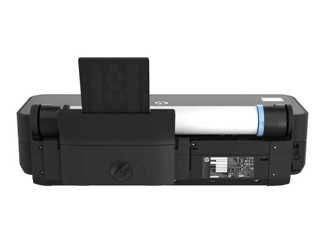Copy electronic vam predstavlja Ploter HP DesignJet T250 24" Colour Ink-Jet A1, 2400x1200dpi 0.58 min/page USB, LAN, Wi-Fi, 2025 [5HB06D#B19]. Na fotografii je crni ploter. Vidi se stražnja strana, gdje je valjak za papir.