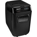 Copy electronic vam predstavlja Uništavač papira Fellowes AutoMax™ 200M, razina sigurnosti P-5, do 200 listova A4, kapacitet 32 l. Na fotografiji je crni uređajj. Vidi se prednja strana i dio bočne strane.