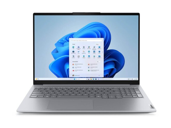 Copy electronic vam predstavlja Laptop LENOVO ThinkBook 16 G8 IRL 5 210H 16" 16GB, SSD512GB, Win11P, [21SH0083SC]. Na fotografiji je srebrni laptop koji je otvoren pod kutom od 90 stupnjeva. Vidi se prednja strana. Na ekranu je svijetlo plava pozadina.