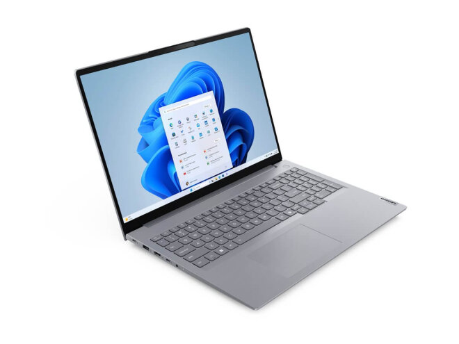Copy electronic vam predstavlja Laptop LENOVO ThinkBook 16 G8 IRL 5 210H 16" 16GB, SSD512GB, Free Dos [21SH008GSC]. Na fotografiji je srebrni laptop koji je otvoren pod kutom od 90 stupnjeva. Postavljen je sa nagibom od 30 stupnjeva u desnu stranu. Vid se prednja i lijeva bočna strana.