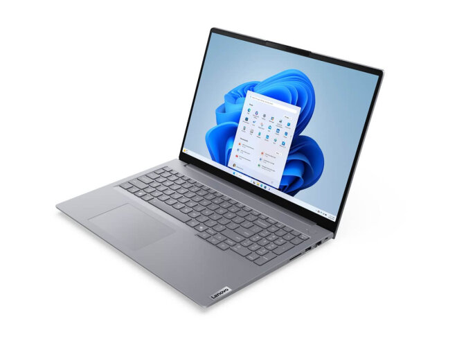 Copy electronic vam predstavlja Laptop LENOVO ThinkBook 16 G8 IRL 5 210H 16" 16GB, SSD512GB, Free Dos [21SH008GSC]. Na fotografiji je srebrni laptop koji je otvoren pod kutom od 90 stupnjeva. Postavljen je sa nagibom od 30 stupnjeva u lijevu stranu. Vidi se prednja i desna bočna strana.