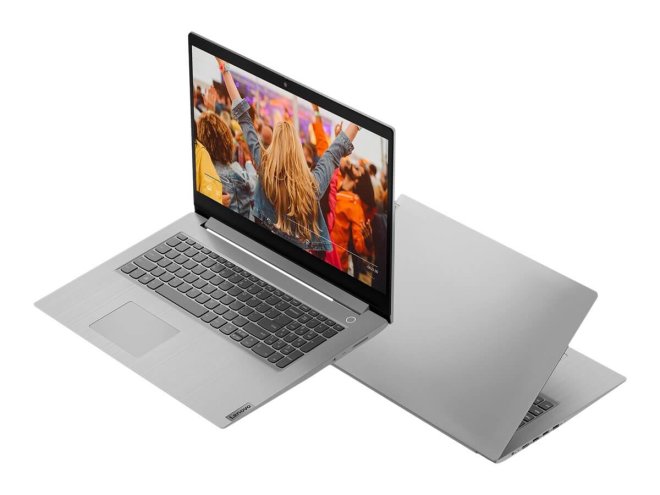 Copy electronic vam predstavlja Laptop LENOVO IdeaPad 3 17ABA7 R5 5625U 17.3", 16GB, SSD512GB, Free dos, [82RQ0088SC]. Na fotografiji su dva laptopa. Jedan je otovren pod kutom od 90 stupnjeva i malo je zakrenut u lijevu stranu pa se vidi prednja i desne bočna strana. Drugi je postavlje ispod prvog model i otvoren je pod kutom od 30 stupnjeva