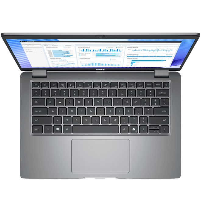 Copy electronic vam predstavlja Laptop Dell Mobile Precision 3490,14", FHD, Core Ultra 7 155H, 16GB, SSD1T, RTX 500 4GB, Win11Pro, 36mj. Na fotografiji je otvoreni laptop po kutom od 90 stupnjeva. Iz ptičije perspektive se vidi tipkovnica i manji dio ekrana