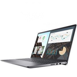 Copy electronic vam predstavlja Laptop Dell Vostro 3530, 15.6", Intel Core i5-1334U, 16GB, SSD512GB, Intel Iris Xe, Wifi, LAN, 36mj. Na fotografiji je srebrni laptop koji je otvoren pod kutom od 90stupnjeva. Vidi se desna bočna strana i prednji dio ekrana.