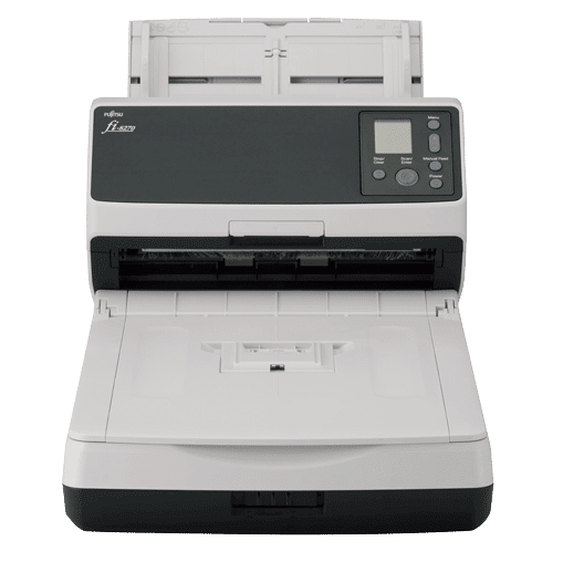Copy electronic vam predstavlja Skener Ricoh - Fujitsu fi-8270, ADF 100, Flatbed,  1,7ipm, 70ipm/140ipm, Ethernet. Na fotogrfiji je prednja strana skenera. Sa desne strane je manii LCD display.
