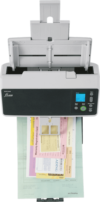Copy electronic vam predstavlja Skener Ricoh - Fujitsu fi 8190, ADF 100, 90ppm/180ipm, LAN, 13000, PA03810-B001. Na fotografiji skener koji je slina iz ptičije perspektive.