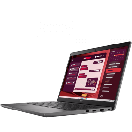 Copy electronic vam predstavlja Laptop Dell Latitude 3450, 14" FHD, i7-1355U, 16GB, SSD512GB, WiFi, LAn, Bluetooth, Win11Pro, 36mj. Na fotografiji je crni laptop koji je otvoren pod kutom od 90 stupnjeva. Vidi se prednja strana i desna bočna strana.