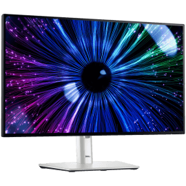 Copy electronic vam predstavlja Monitor Dell UltraSharp U2424H 24", 1920x1080, FHD, IPS, 5ms, 2xDP, HDMI, LAN, Pivot. Na fotografiji je bijeli monitor, vidi se prednja strana i na ekranu je plavo ljubičasta slika
