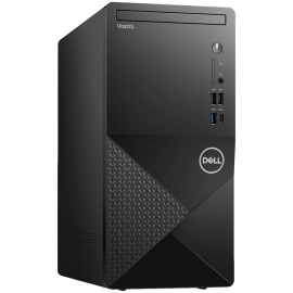 Copy electronic vam predstavlja Stolno računalo Dell Vostro 3030 MT, i3-14100, 8GB, SSD512GB, Intel UHD, Win11Pro. Na fotografiji je crno kućište, vidi se prednja i lijeva bočna strana.
