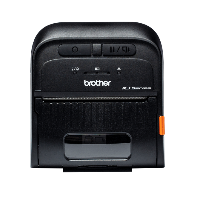 Copy electronic vam predstavlja Printer za naljepnice BROTHER RJ-3055WB, mobilni, 80mm, WiFi, Bluetooth. Na fotografiji je crni printer. Vidi se gornja strana printera