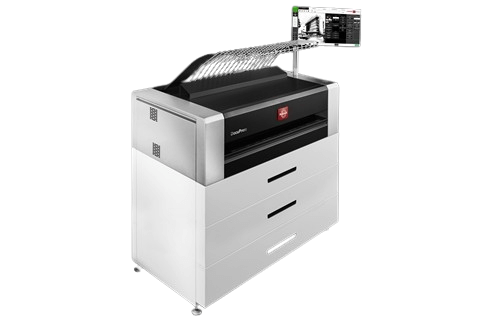 Copy electronic vam predstavlja Printer Rowe Docu Press i10 / i10L, široki format, 10m/min, 1200x2400, LAN, 4-6 rola. Na fotografiji je bijeli printer. Vidi se prednbja stana i dio lijeve bočne strane. Na gornjem dijelu se nalazi držač za papir a na desnoj gornjoj strani je postavlje i 24" displey u boji.