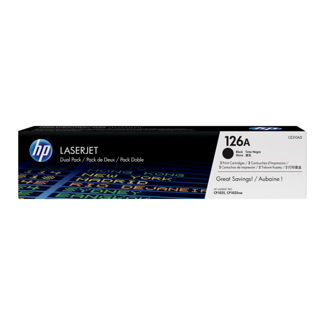 HP 126A 2-pack Black LaserJet Toner Cartridges, cca 1.200 ispisa/kazeti, Original [CE310AD]