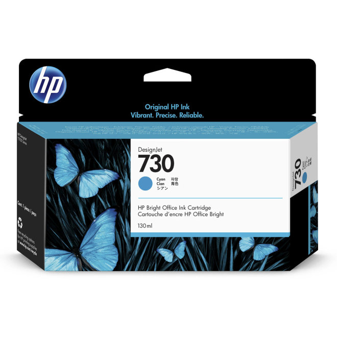 HP 730 Cyan Ink Cartridge, tinta, 130 ml, Original [P2V62A]