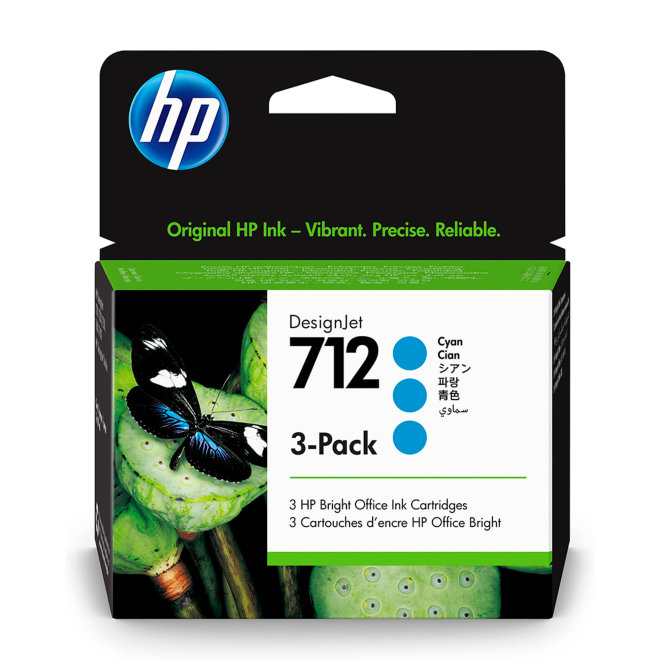 HP 712 3-Pack 29-ml Cyan DesignJet Ink Cartridge, tinta, Original [3ED77A]