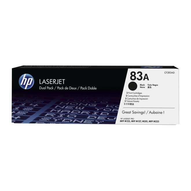 HP 83A 2-pack Black Original LaserJet Toner Cartridges [CF283AD]