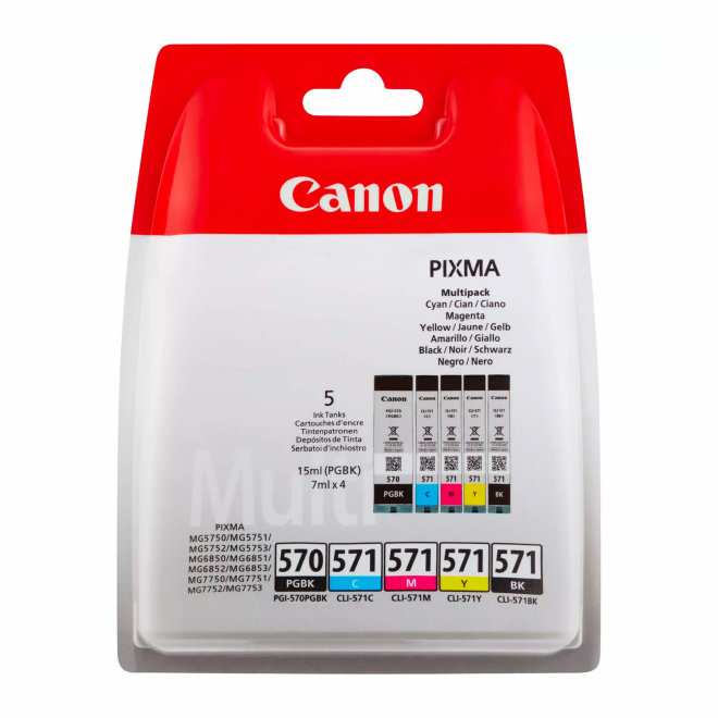 Canon PGI-570 PB + CLI-571 B/C/M/Y Ink Cartridges – Multipack, tinte, Original [0372C004]