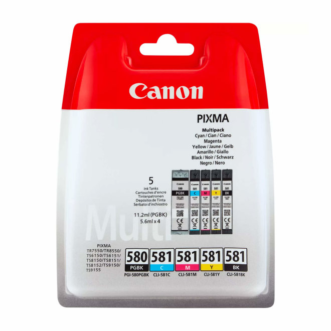 Canon PGI-580 PB + CLI-581 B/C/M/Y Ink Cartridges – Multipack, tinte, cca 400 ispisa BK cartridge, cca 1660 ispisa Colour cartridge, Original [2078C005]