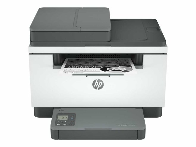 Copy Electronic vam predstavlja HP LaserJet MFP M234sdw. Printer je kombinacija bijele i crne boje. Na vrhu se nalazi automatski uvlakač dokumenata. Na prednjoj strani je izvučena ladica za papir. Na poklopcu od ladice je LCD zaslon. Slika prikazuje prednju stranu printera.
