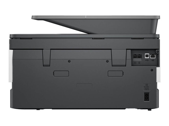 Copy elcteonic vam predstavlja Printer HP OfficeJet Pro 9120e Multifunkcijski InkJet. Na fotografiji je stražnja strana od printera, gdje se nalaze ulčazi za mrežu, USB i napajanje.